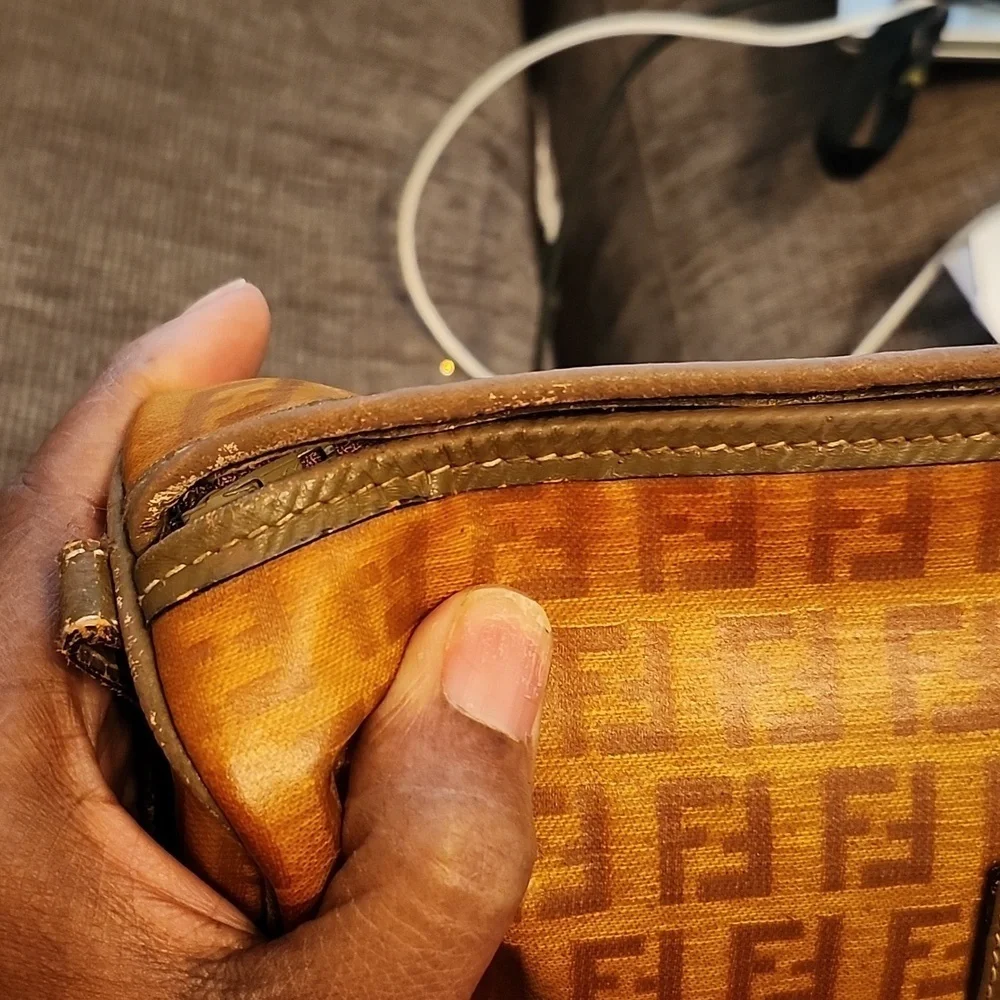 Fendi Zucca Vintage Rare Clutch Pouch W/Leather Trim Strap - Picture 9 of 16